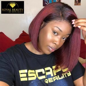 perruque brésilienne Bob couleur 1B/99j burgundy  frontal 13x4 et clsure 4x4 100% cheveux humains