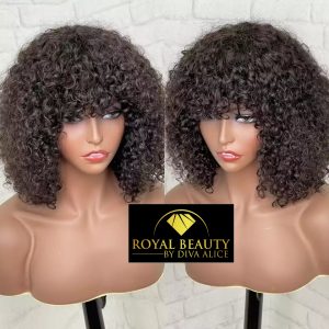 perruque Bob avec frange coupe chinoise bouclée curly couleur noire naturelle 100% cheveux huamins