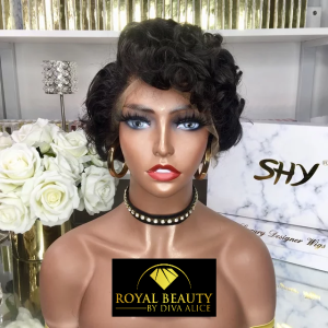 Wig pixie curly 100% Human Hair Color 1b,  13x4 Lace Wig Brazilian Indian Hair
