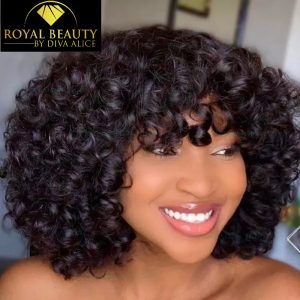 perruque Bob avec frange coupe chinoise bouclée loose wave couleur noire naturelle 100% cheveux huamins
