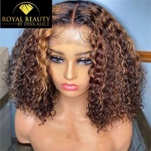 Perruque BOB curly couleur 1B/4#27/mixte 100% cheveux humains