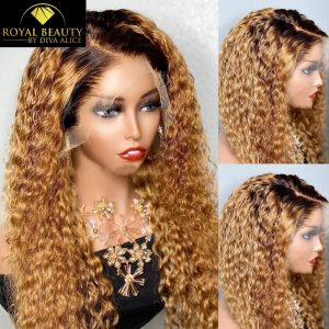 Perruque pré plumée Deep Wave Color 1B/27, 100% cheveux humains