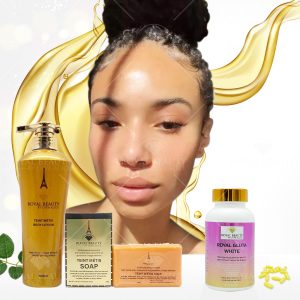MINI KIT BLANCHISSANT LAIT, SAVON ET CAPSULES  AU GLUTATHIONE POUR UNE PEAU SANS TACHES NI IMPERFECTIONS