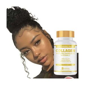 CAPSULES DE COLLAGÈNE AUX PEPTIDES ET VITAMINE C, ACIDE HYALURONIQUE (60 GÉLULES) pour Tous types de peau, pousse Cheveux, ongles et articulation foncées