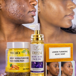 🔥DUO✨ DITES ADIEU À L’ACNÉ & AUX TACHES ✨ AVEC L'HUILE D'ACIDE KOJIQUE, COTON ET SAVON AU LEMON & CURCUMA