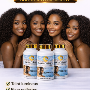 CAPSULES SUPER COLLAGÈNE AUX PEPTIDES ET VITAMINE C, ACIDE HYALURONIQUE (60 GÉLULES) pour la santé de la peau, anti-âge,Cheveux,ongles et articulations